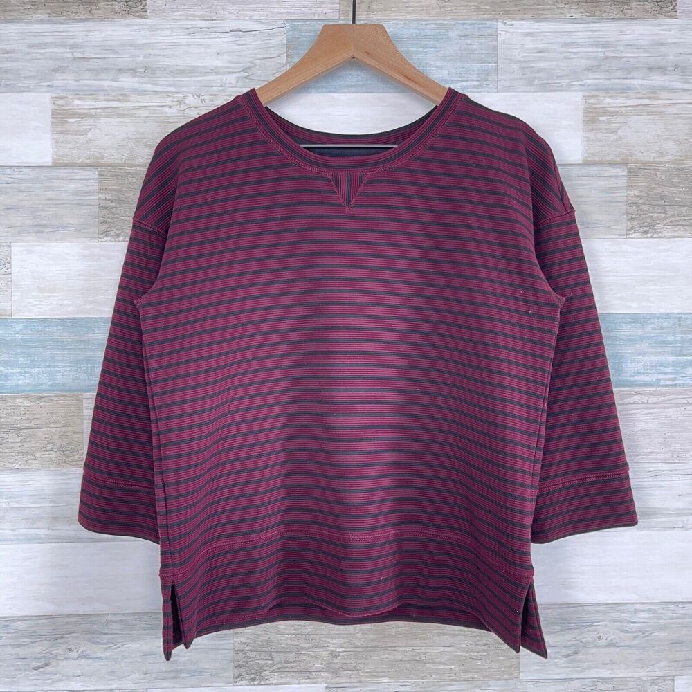 Lou & Grey Ottoman Striped Popover Top Black Red Boxy Textured Ribbed Womens XS